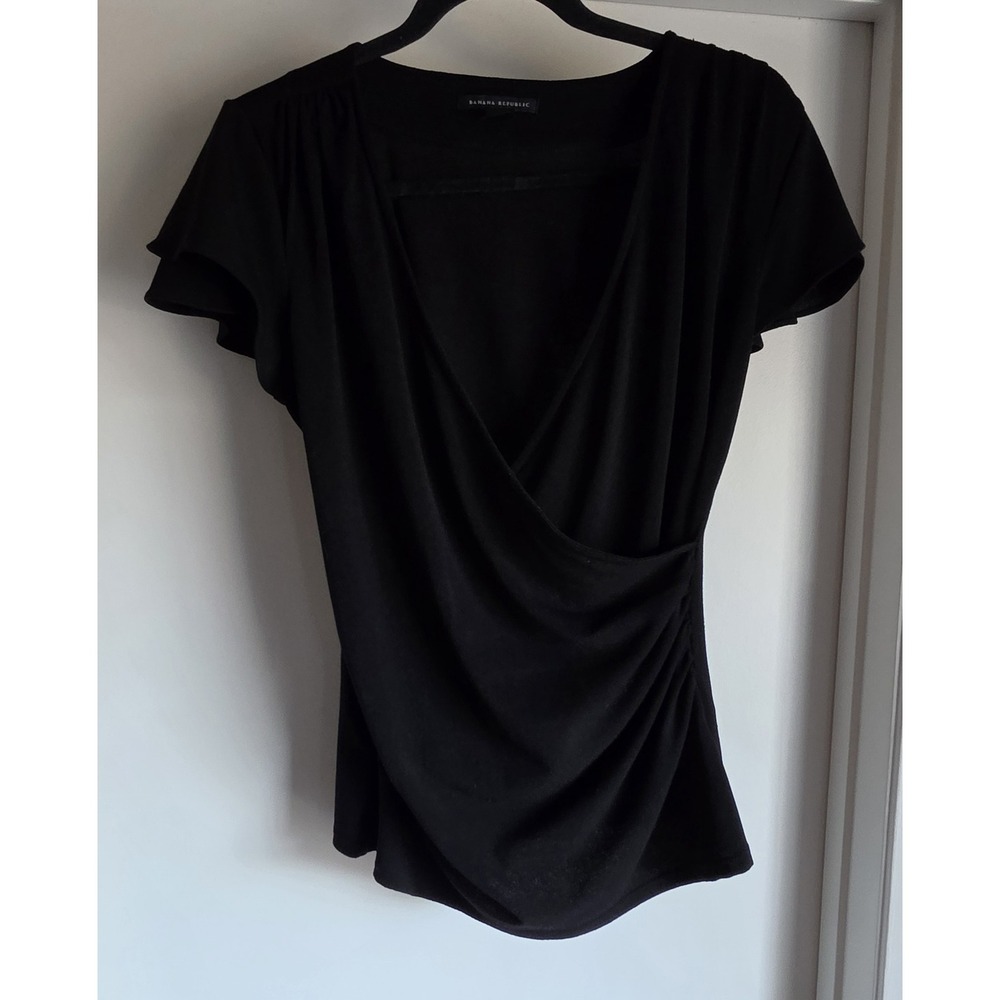 Banana Republic Blouse Women S Black V-Neck Short Sleeve Top Shirt Tunic
